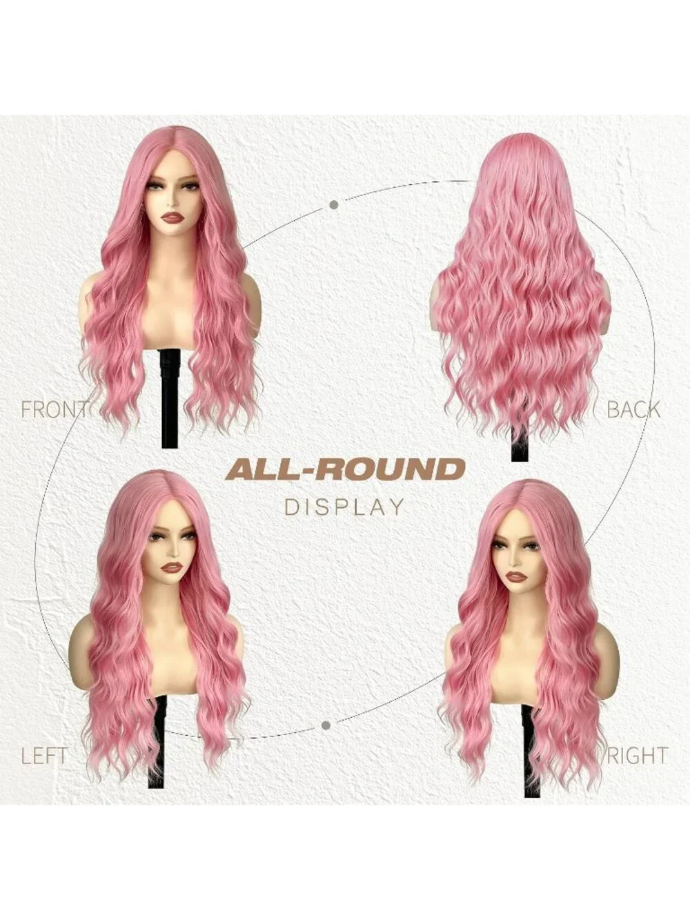 Women's Pink 26 Inch Long Synthetic Middle Part Lace Front Wavy Wig